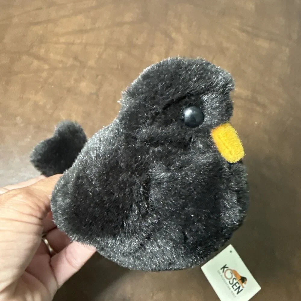 Kosen Black Bird Raven Crow Plush Toy Kösen Made in Germany w/ Brochure Retired